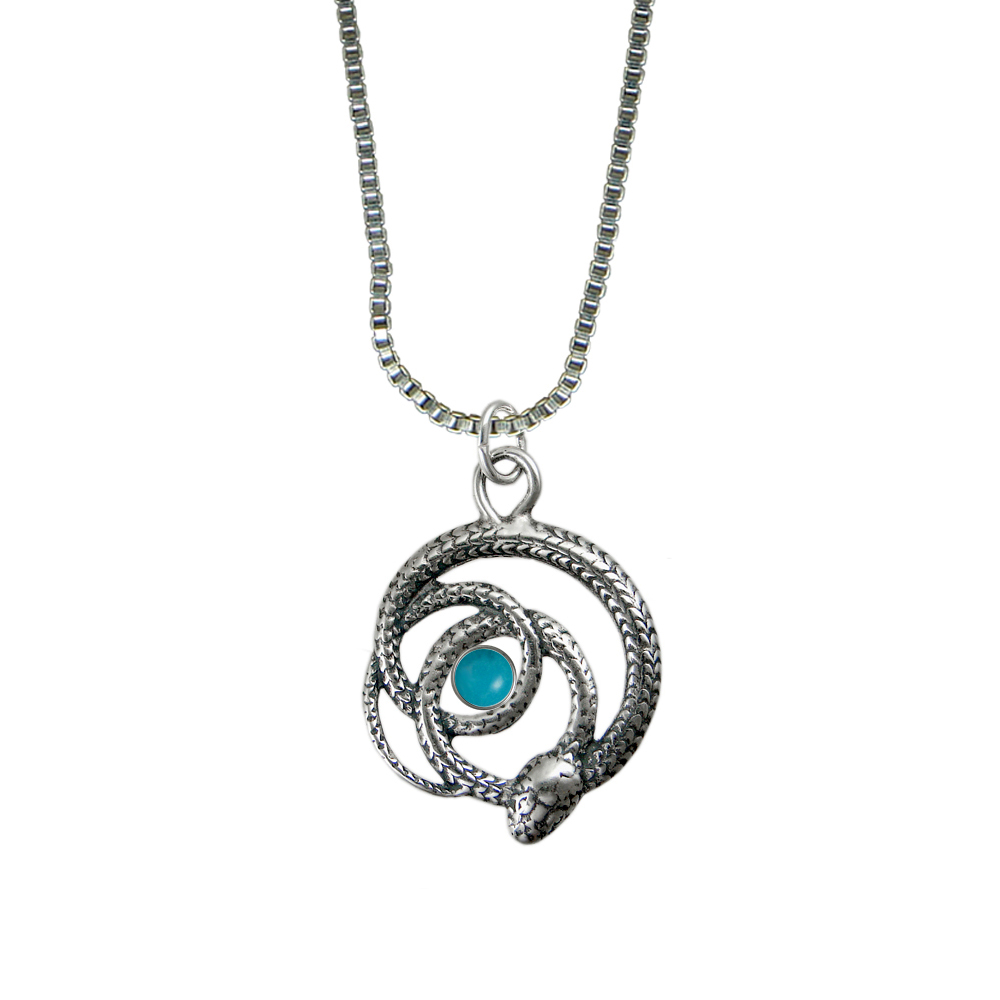 Sterling Silver Coiled Serpent Pendant With Turquoise